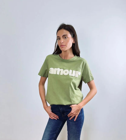 Sage Green Pure Cotton Amour T Shirt