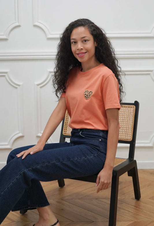 Leopard Heart Cotton Tee - Terracotta