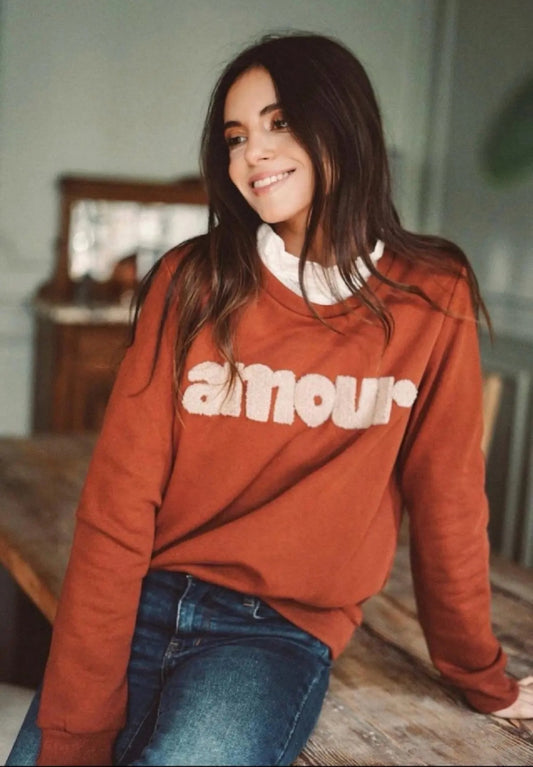 Amour" Textured Sweatshirt – Rustic Terracotta