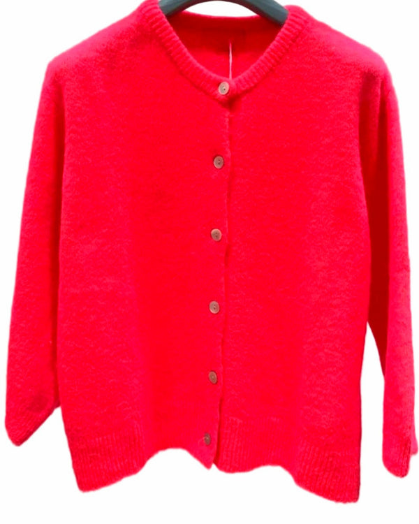 *PRE ORDER. Dispatch Feb 9th* Lux Knit| Neon Coral Cardigan 3/4 sleeve in Superfine Alpaca & Wool Blend