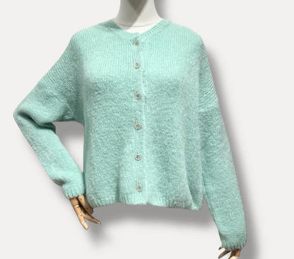 Luxury Kid Mohair & Wool Mix Cardi in Mint Green
