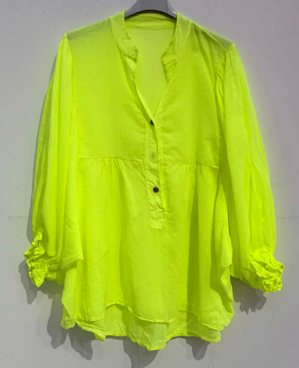 Neon Yellow Cotton Voile Blouse