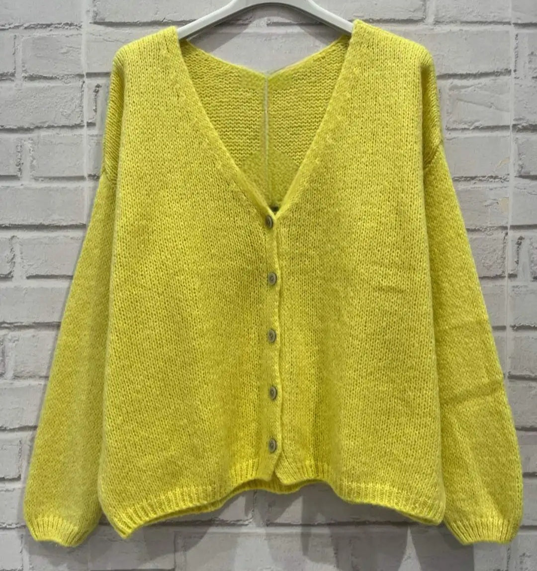 Citrus Yellow Mohair Mix Cardigan. V Neck