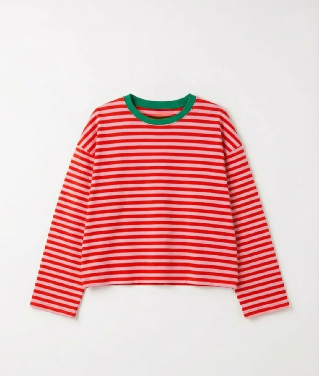 Pure Cotton Orange & Pale Pink striped round neck light sweater
