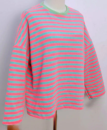 Neon Rose & Aqua Striped Cotton top