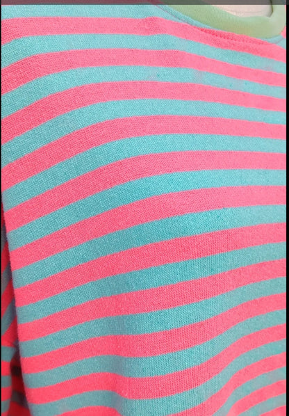 Neon Rose & Aqua Striped Cotton top