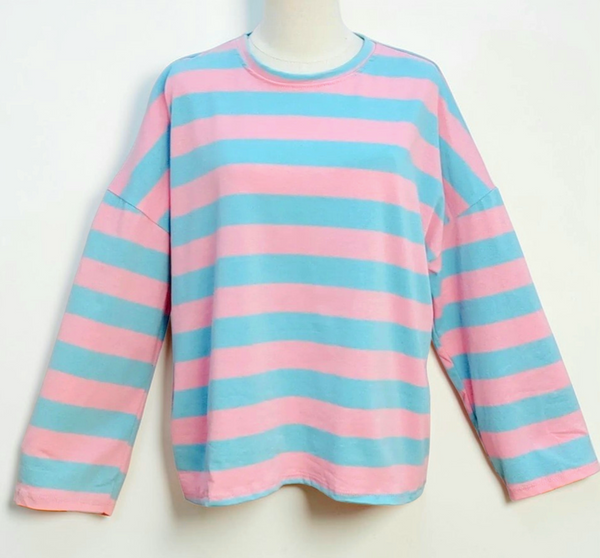 Rose Pink and Aqua Striped top