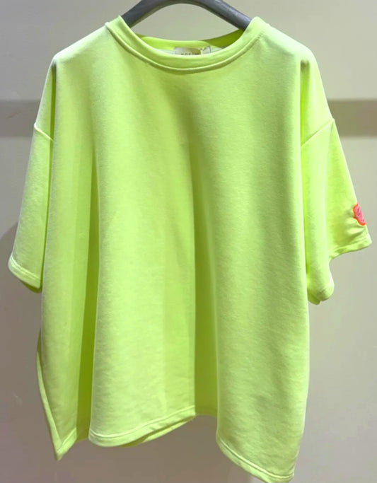 Neon Green Sweater. Short sleeve. Vintage logo on sleeve