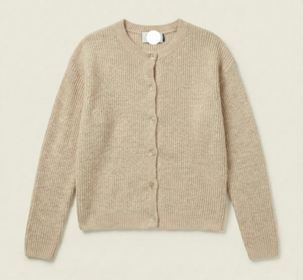 Oatmeal Beige Ribbed Cardigan in Alpaca and Wool Blend