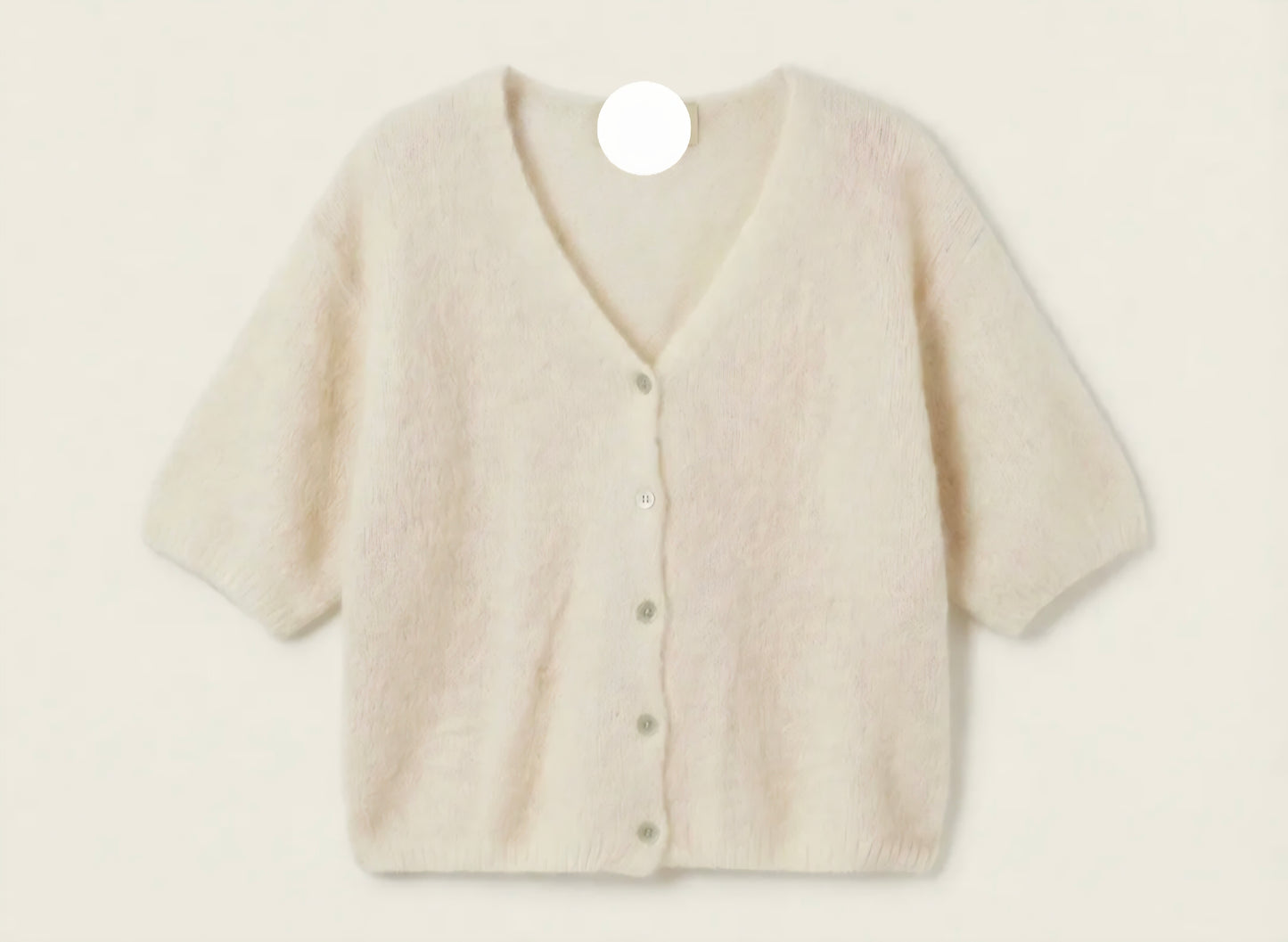 Winter White Kid Mohair & Wool V Neck, Short sleeve cardigan