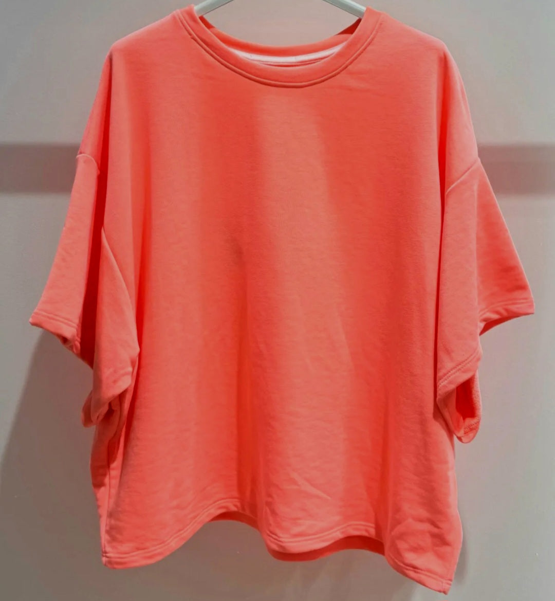 Neon Coral BEACH Short Sleeve Sweater