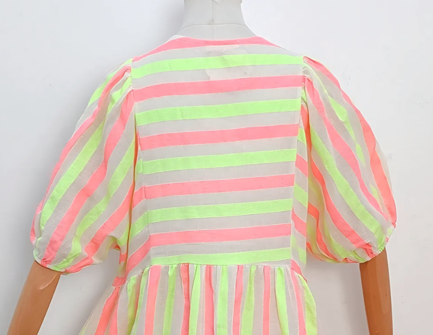 Neon Stripe Puff Sleeve Maxi Dress