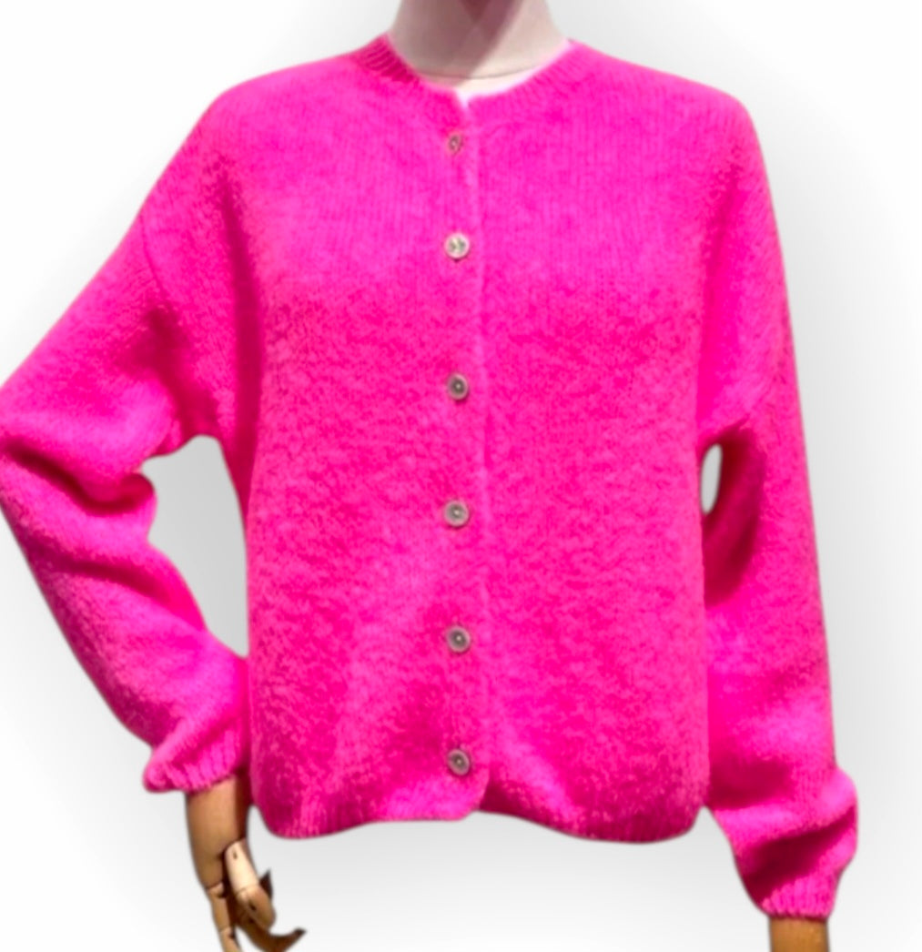 Luxury Neon Pink Kid Mohair and Wool Mix cardigan