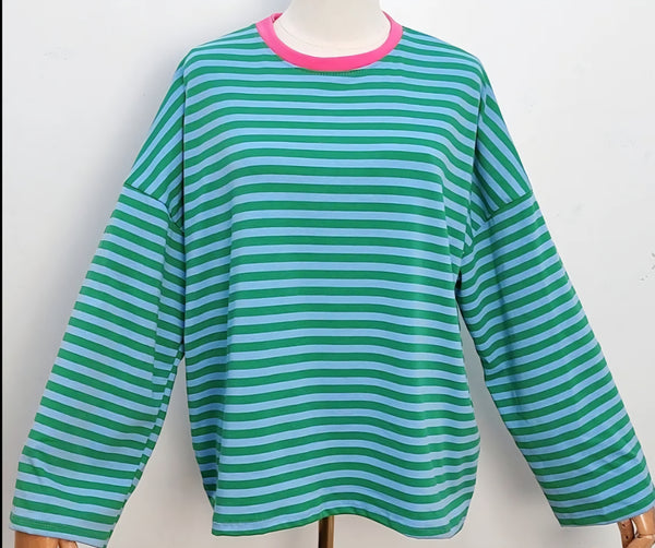 Blue and Green Stripe Light Sweater