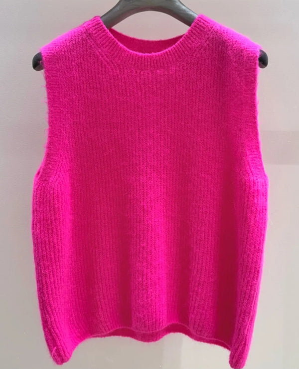 Neon Pink Superfine Alpaca and Wool ribbed tank