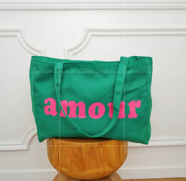 Amour Tote in Green and Pink