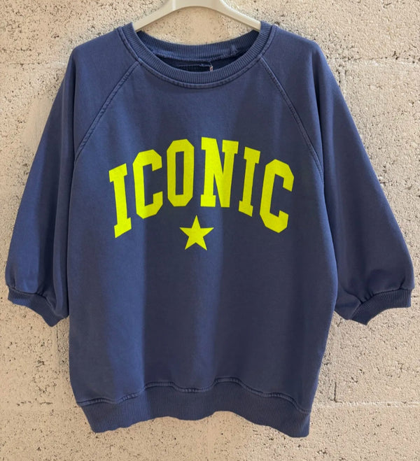 Vintage-Style "ICONIC" Graphic Sweatshirt in Navy & Neon Yellow | 100% Cotton Raglan (Pre Sale. Ships April 15th)