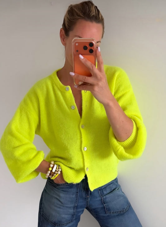 Neon Yellow Cardigan Women's. Superfine Alpaca & Wool blend cardigan ( Ships May 13th)