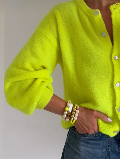 Neon Yellow Cardigan Women's. Superfine Alpaca & Wool blend cardigan