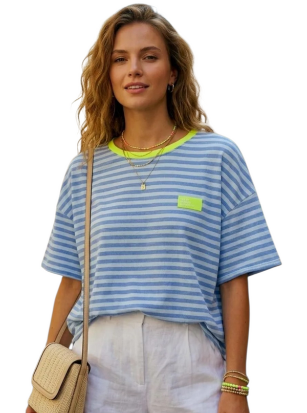Electric Tide Oversized Stripe Boyfriend Tee.