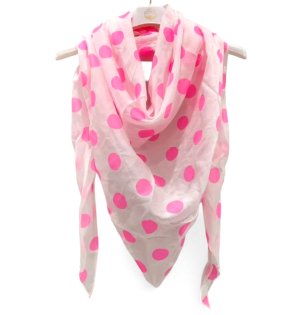 Tencel Infused Graphic Print Triangle Polka Dot Scarf in Neon Pink