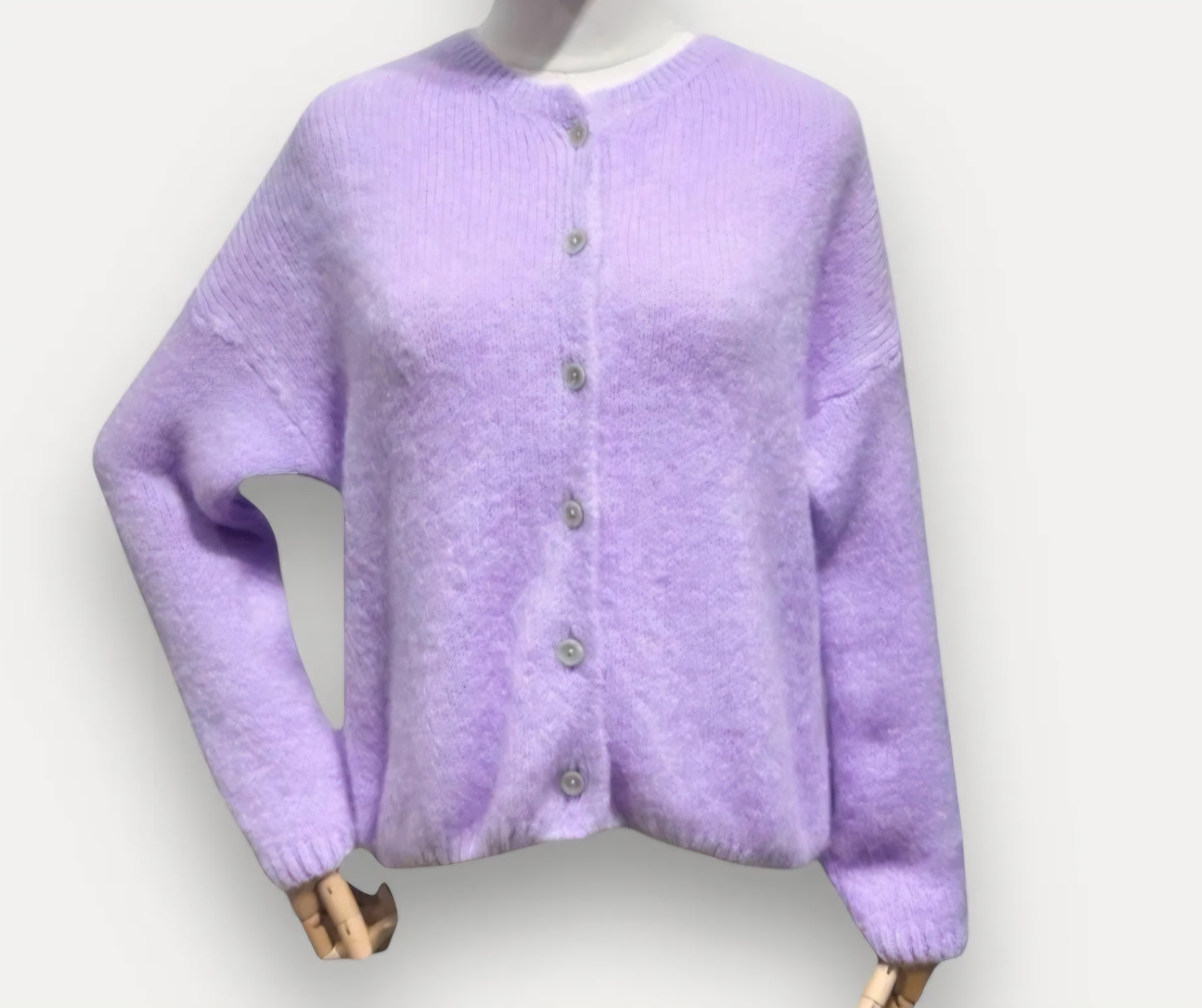 Premium Kid Mohair & Wool Blend Cardigan in Pastel Lavender