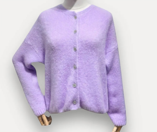 Premium Kid Mohair & Wool Blend Cardigan in Pastel Lavender