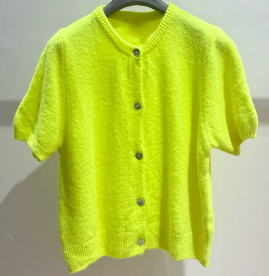 Neon Yellow Short Sleeve Alpaca Blend Cardigan