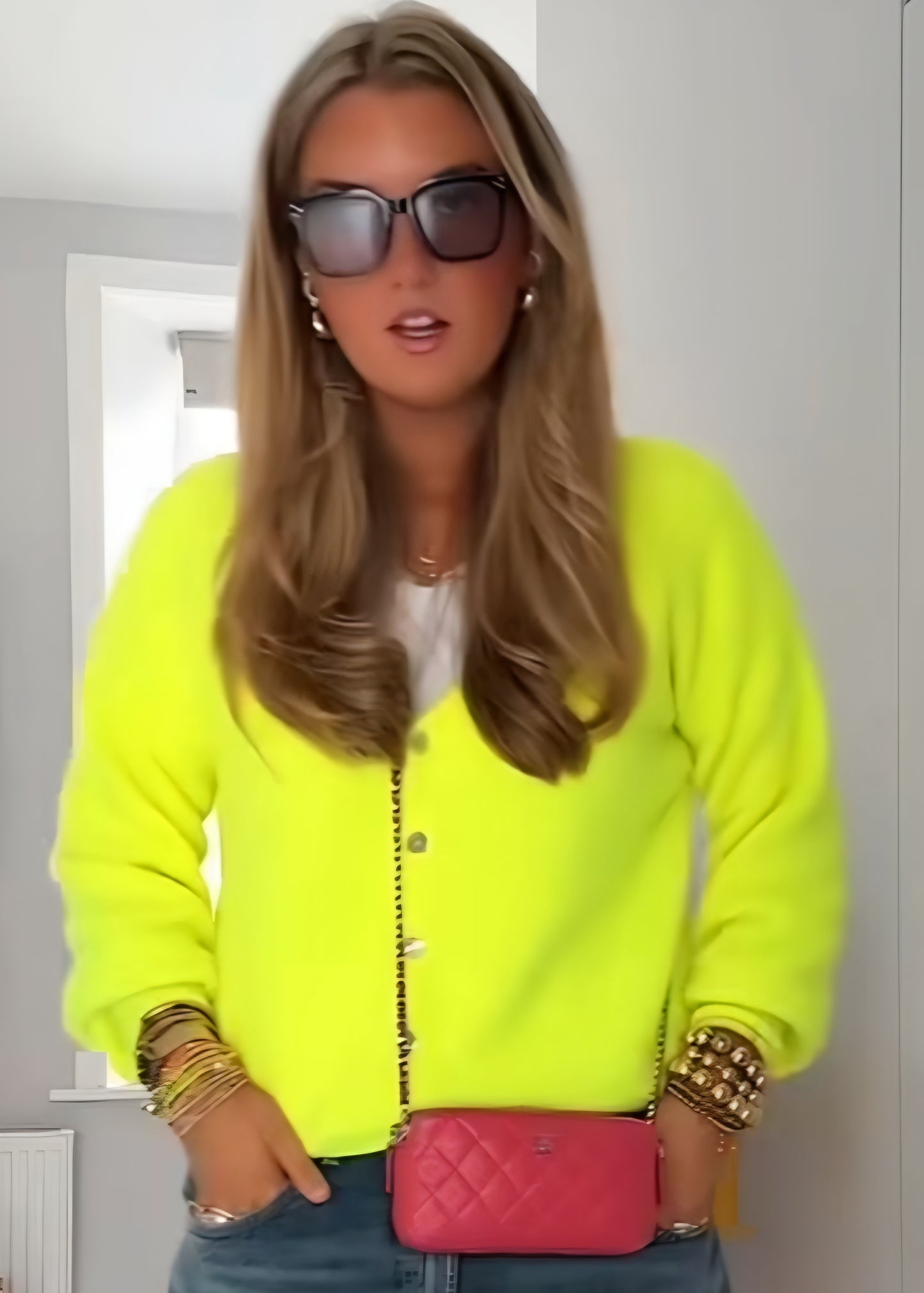 Neon Yellow Superfine Alpaca & Wool Mix V Neck Cardigan