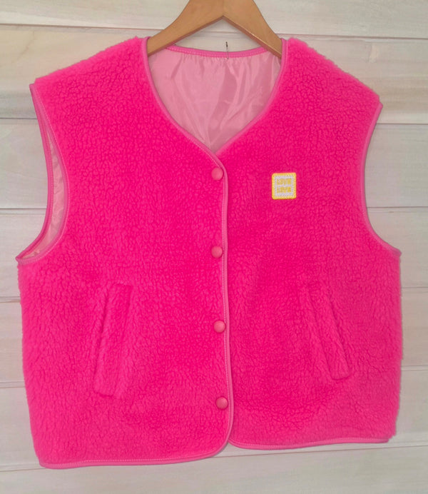 Neon Pink Sherpa Style Gilet