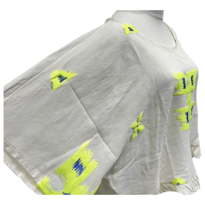 Neon Ikat- Inspired Pure Cotton Ruffle Blouse