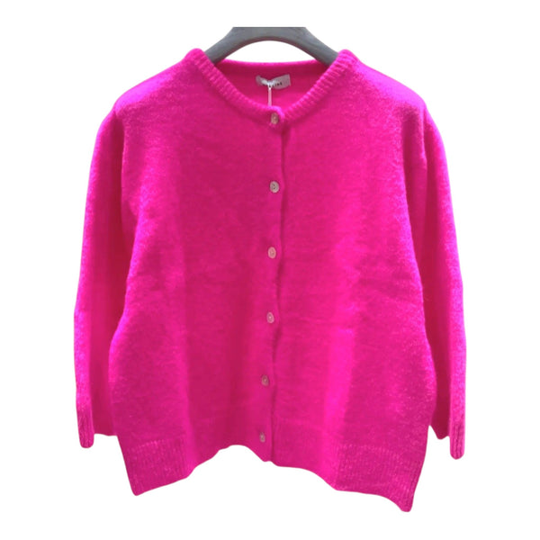 Neon Pink Superfine Alpaca 3/4 sleeve cardigan