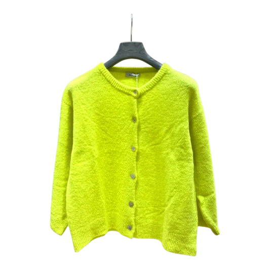 Italian Neon Yellow Alpaca Blend Cardigan. 3/4 sleeve