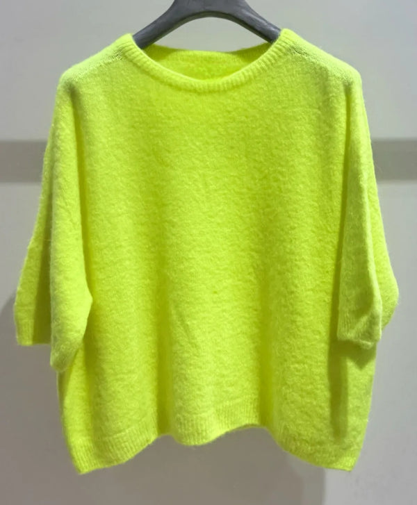 Neon Yellow Superfine Alpaca Blend Short Sleeve Sweater ( Ships May 22nd)