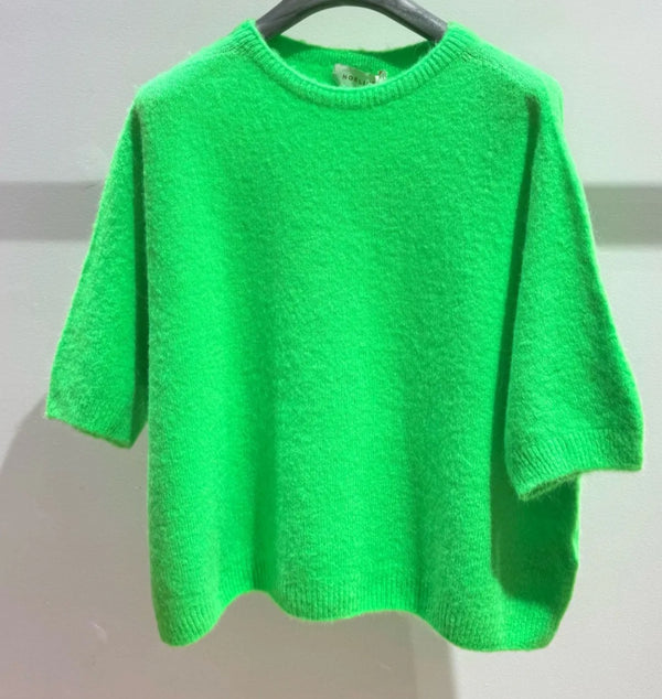 Neon Green Superfine Alpaca Mix Short Sleeve Sweater (Ships May 22nd)