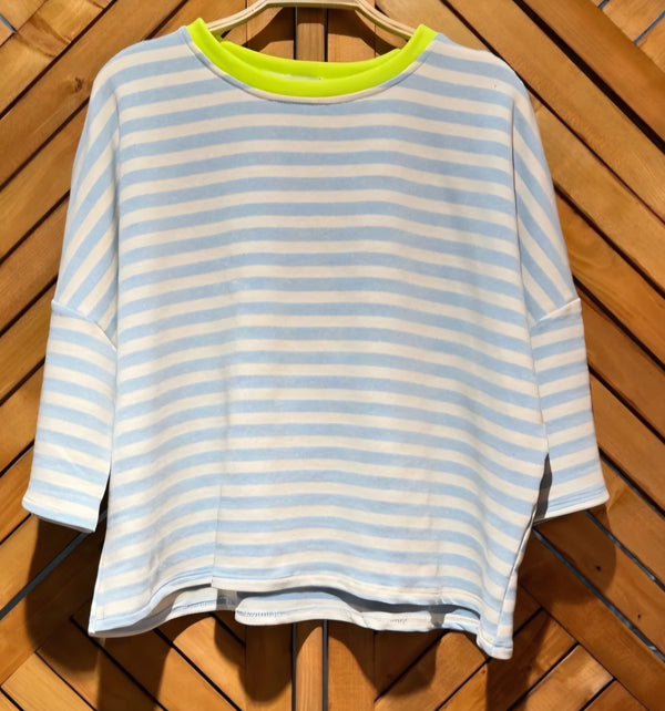 Breton Stripe Top with Neon Yellow Trim