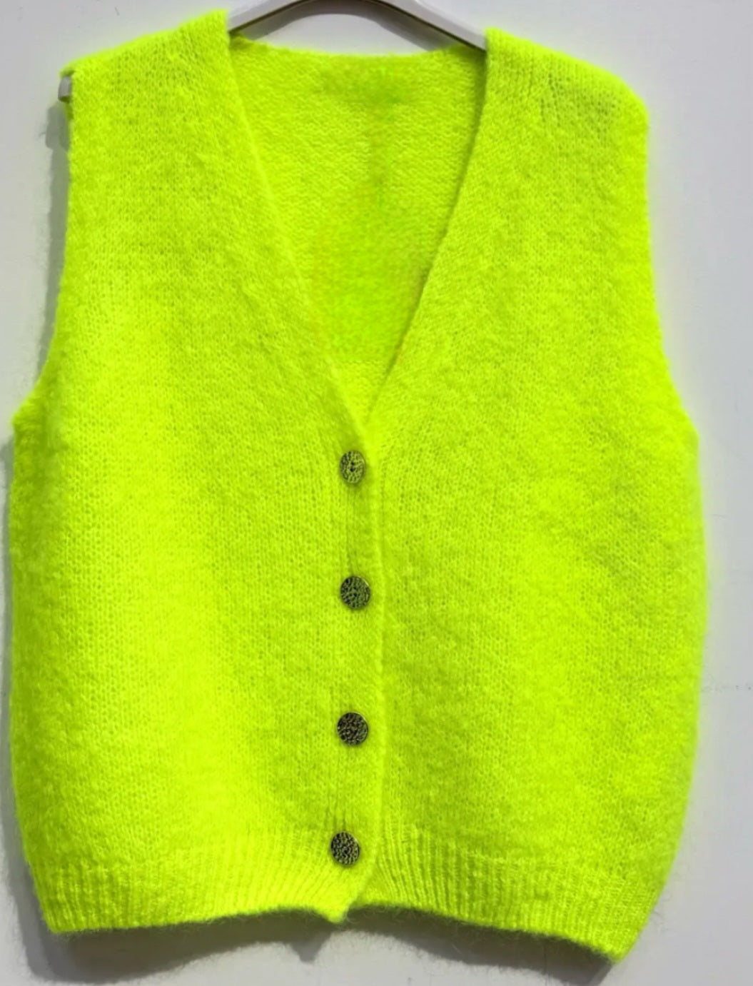 Neon Yellow Mohair Blend Knit Gilet