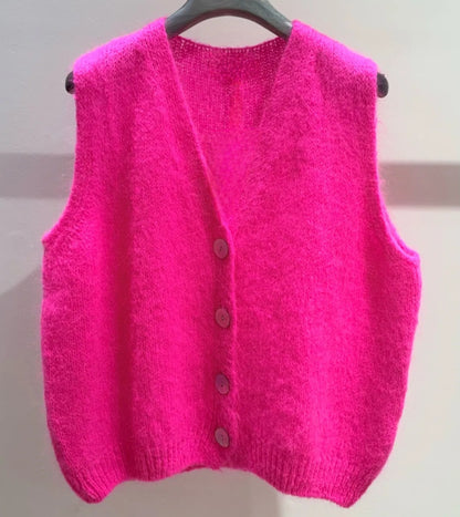 Neon Pink Mohair-Blend Gilet