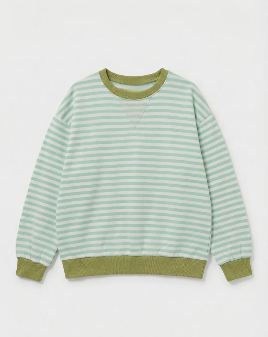The Relaxed Stripe Cotton Sweatshirt in Mint and Olive Green