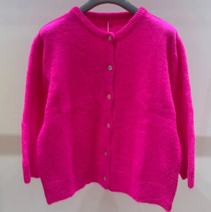Neon Pink Superfine Alpaca 3/4 sleeve cardigan