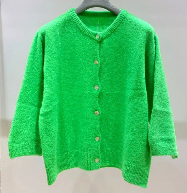 Neon Green 3/4 Sleeve Superfine Alpaca Mix Cardigan