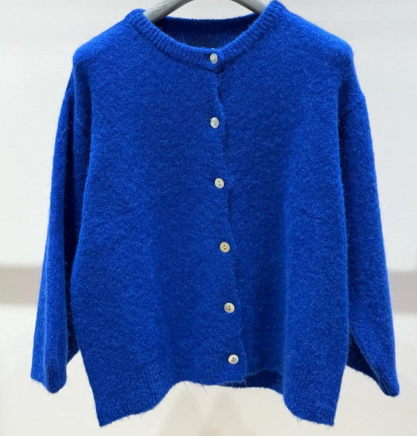 Royal Blue Superfine Alpaca and Wool Mix 3/4 Sleeve Cardigan