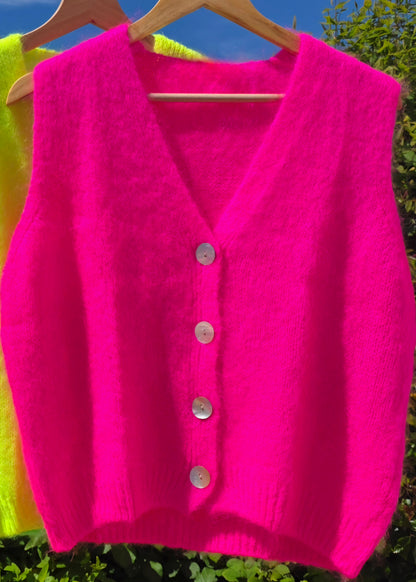 Neon Pink Mohair-Blend Gilet