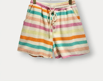 Terry Towelling Shorts- Pastel Rainbow Stripes