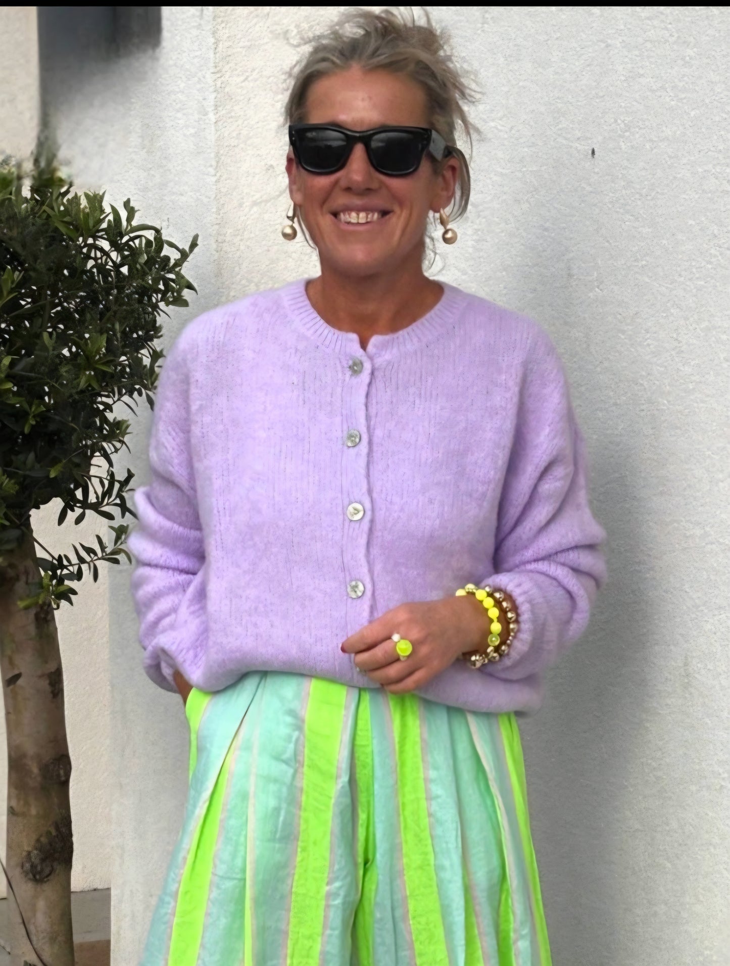Premium Kid Mohair & Wool Blend Cardigan in Pastel Lavender