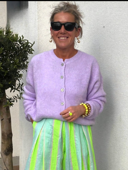 Premium Kid Mohair & Wool Blend Cardigan in Pastel Lavender
