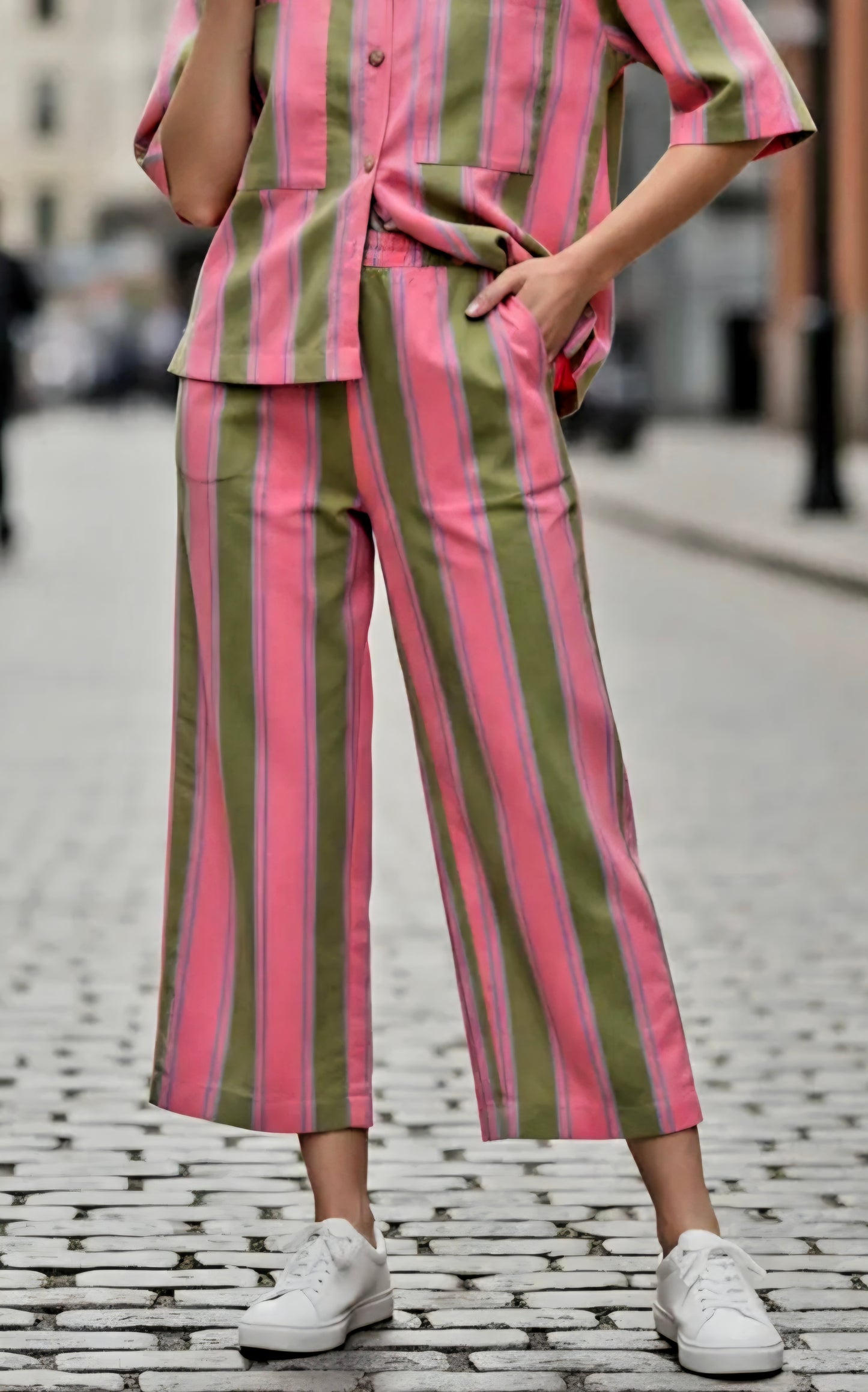 The Milano Stripe Wide-Leg Pants- Rose and Pitstachio