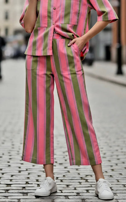 The Milano Stripe Wide-Leg Pants- Rose and Pitstachio