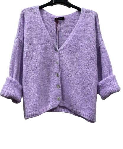 Lilac Mohair Mix Cardigan. V Neck