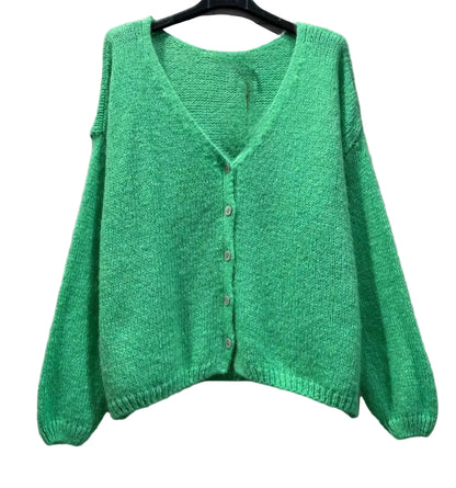 Mohair V Neck Cardigan in Apple Green